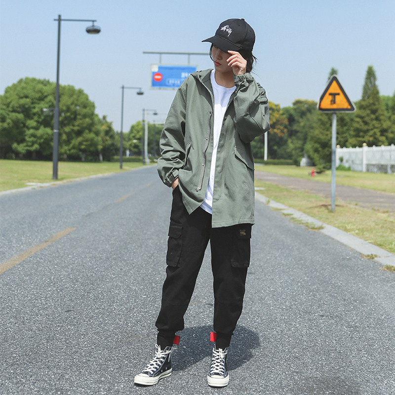 2020 Fall medium long version of the windy women's spring and autumn slim-to-cap street neutral bf wind jacket on the streets Cool dovetail handsome