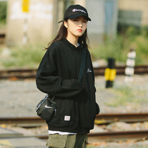 Plus velvet cap female loose neutral street trend salt Korean solid color autumn and winter base long sleeve top