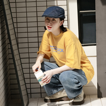 Yellow Short Sleeve T-shirt Woman Summer New Tide Cards Original Design Sensation Small Crowdletter Printed Loose Half Sleeve Blouse