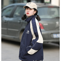 Tide Card Splicing Collision Color Assault Machine Clothing Coat Womens Day Ensemble Retro Port Wind Behind Letter Printed Couple Blouse Jacket