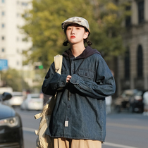 Upright walking retro day Department Art and art loose Thin Cowboy Collar cap Fake Two Spring and Autumn Thin Jacket Female Tide