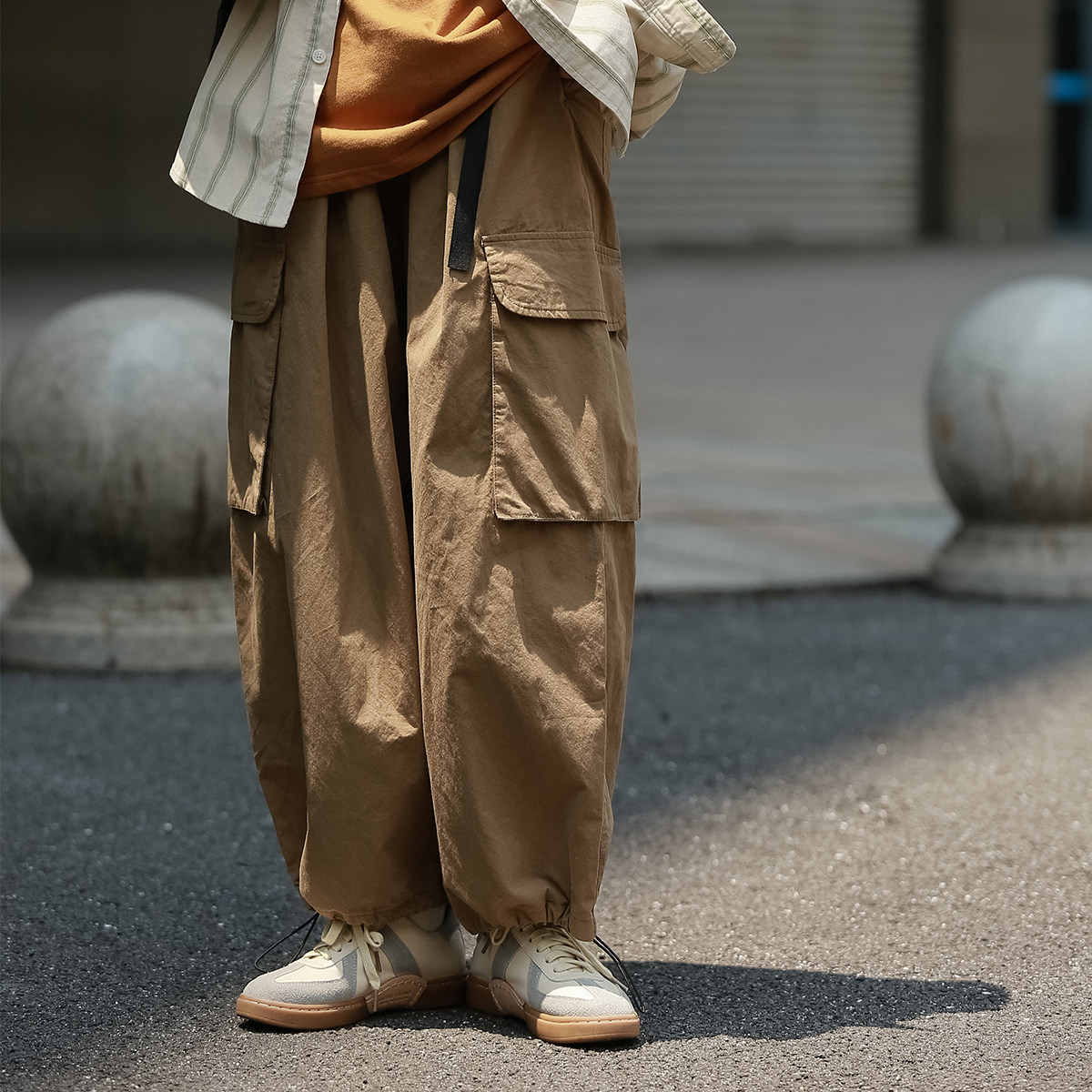 Spring and autumn high waist wide pants female Han version chic day series retro handsome beam foot tooling straight cylinder loose casual pants thin