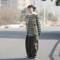 Upright Walking Day Ensemble Retro Collision Color Splicing Multi-Pocket Casual Tooling Horse Chia Tide Men And Women Kan Shoulder Outdoor Horse Pinch