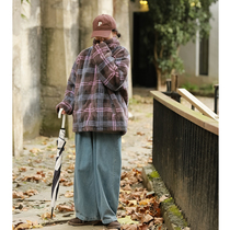 Collision Color Plaid Cashmere Cotton Clot Jacket Woman Winter Plus Suede Thickened Loose Cotton Served Port Wind Casual Warm Blouse