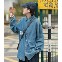 Spring and autumn washed up to make old denim shirts womens day department retro casual loose outside wearing shirt tooling pocket jacket tide
