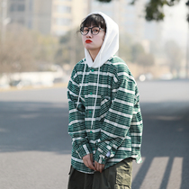 Day series retro design sense plaid with cap cardigan jacket female spring autumn student hit neutral wind couple necropolis