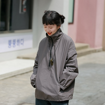 Submachine clothes lady Spring and autumn day Department retro pure color overcoat jacket outdoor sports loose casual student frock jacket