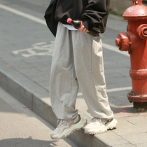 Grey Wide Leg Straight Barrel Pants Woman Autumn Winter Loose Casual Pants Bunk Pants Little Substudent Plus Suede Sports Pants