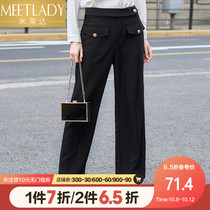 Millaida 2021 autumn new fashion slim loose straight pants wide leg pants fake pocket high waist casual pants