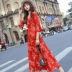 Shen Yidu mùa hè năm 2021 mới của phụ nữ mùa hè váy dài trung niên giữa tay áo voan hoa 79019 - Váy dài