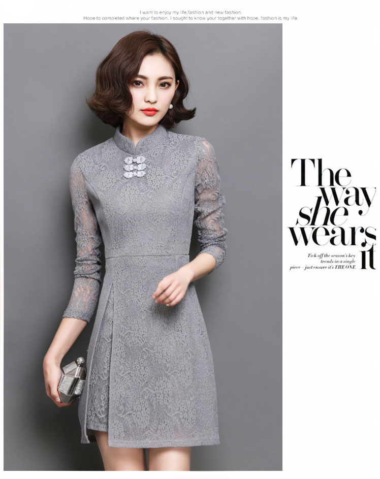 Phụ thuộc sâu sắc 2018 Mùa thu Mới Kích thước lớn Nữ mùa xuân và mùa thu Mặc mùa xuân và mùa thu dài tay áo ren mỏng 953 váy sơ mi