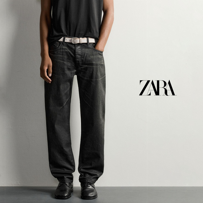 Direct Shipping Purchase of Zara Men's Pure Cotton Jeans, Mid-Waist Straight Fit, Classic Everyday Versatile Long Pants