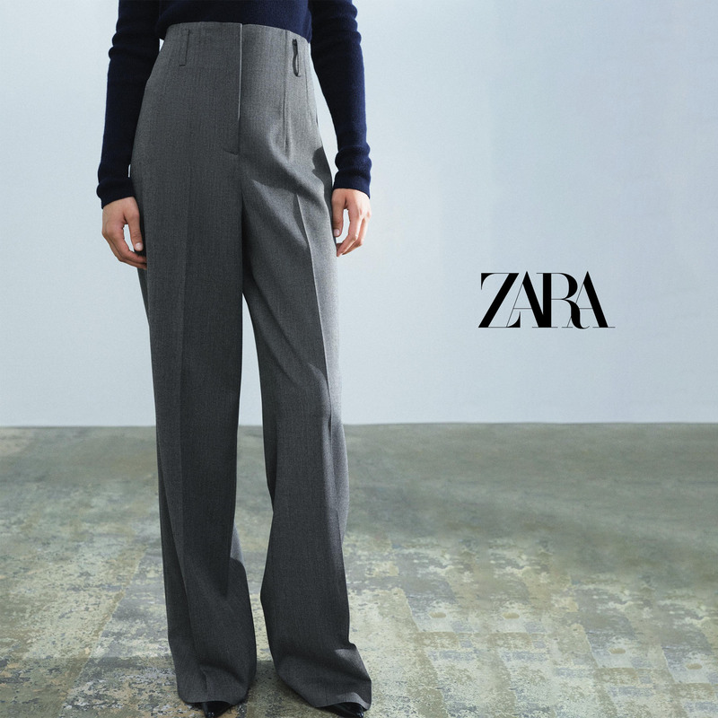 Direct Shipping Zara Women's Pleated High-Waisted Loose Straight-Leg Drapey Work Trousers Direct Shipping Zara Women's Pleated High-Waisted Loose Straight-Leg Drapey Work Trousers