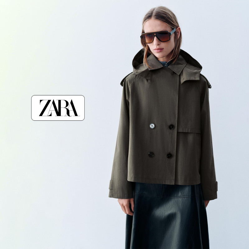 Direct Shipping Purchase Zara Khaki Green Hooded Jacket Women's Long-Sleeve Double-Breasted Loose Short Trench Coat Jacket