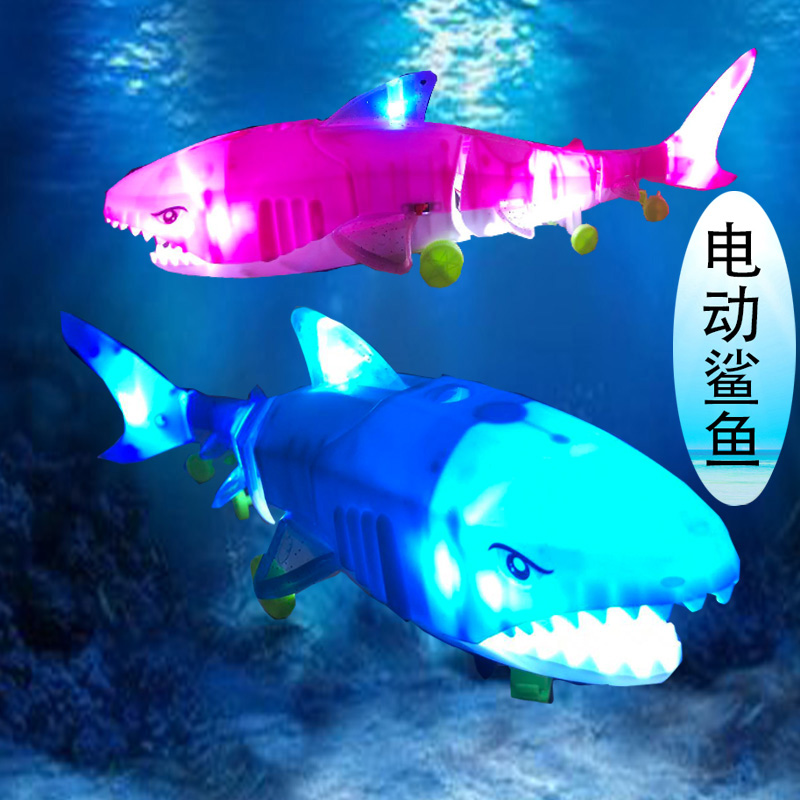 Will run electric simulation shark model Animal Night RMBten with music RMBten Hot selling toys