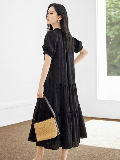 对白莱赛尔法式泡泡袖连衣裙女2025夏季新款爆款宽松独特漂亮裙子