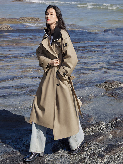 【杜鹃同款】对白经典廓形中长款风衣女2026春季新款气质宽松外套