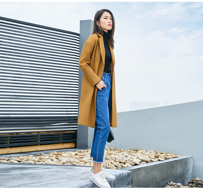 Tương phản đơn giản áo len lệch vai nữ 2019 thu đông mới cổ áo lạc đà cổ áo len thẳng - Accentuated eo áo áo khoác dạ nữ form ngắn