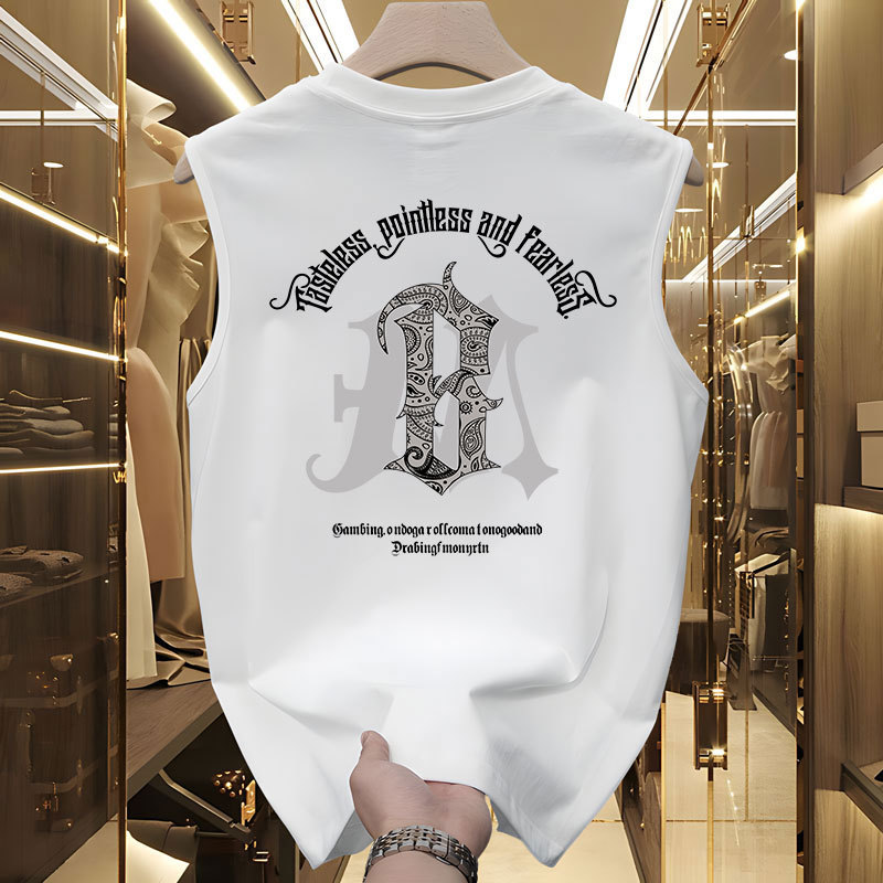 Kangshi Yishu Trendy High-End Sleeveless Vest for Men, Summer Premium Feel, Pure Cotton Printed Heavyweight Top