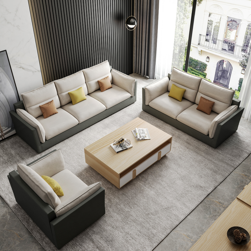 Solid wood sofa combination living room whole sofa modern small apartment chaise 123 sofa combination technology cloth sofa