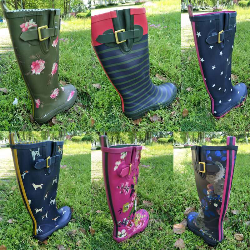 European and American fashion high rain boots female rubber autumn and winter rain shoes wash waterproof boots wear resistant and skid thickening water shoes