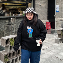 YUZI fish family 2021 new fall ladies big code plus velvety coat of fat MM loose long sleeves with hat blouse