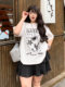 YUZI鱼子减龄撞色猫咪T恤大码女装微胖mm显瘦遮肉200斤重磅纯棉