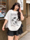YUZI鱼子减龄撞色猫咪T恤大码女装微胖mm显瘦遮肉200斤重磅纯棉