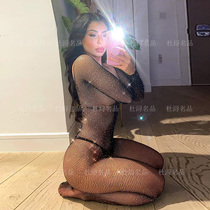 Fat mm180 Lieven body Sox sexy lingerie one-piece net clothes big code open gear inlaid with reflective seductive silk socks