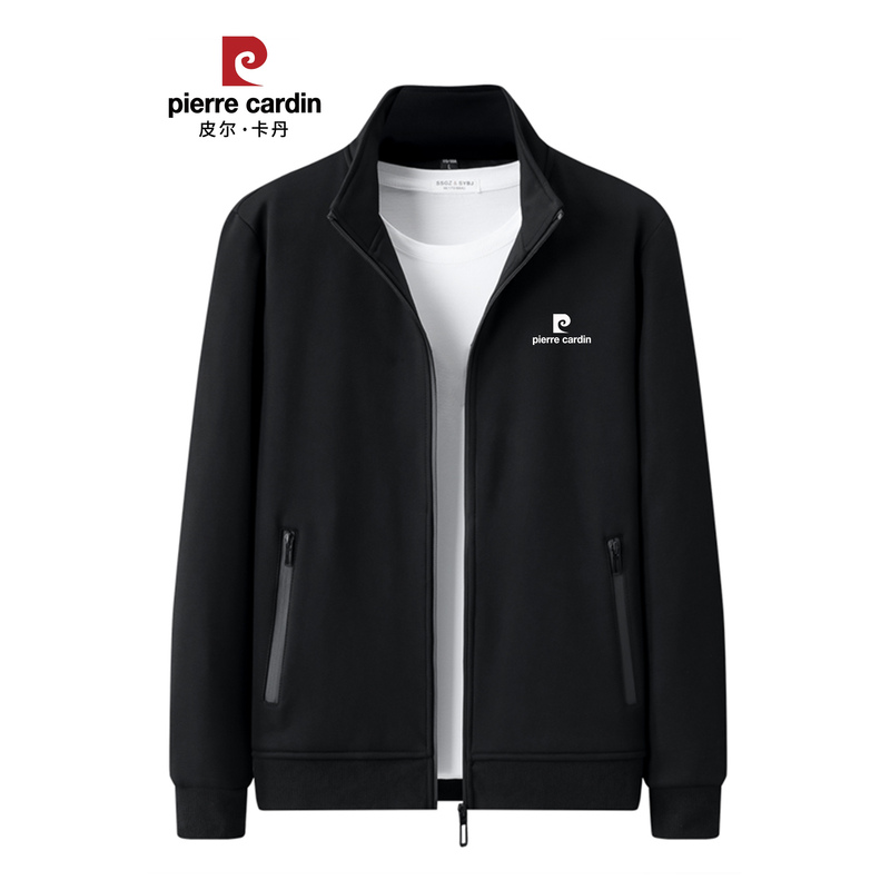 Pierre Cardin Pure Cotton Cardigan Sweatshirt for Men 2025 New Autumn and Winter Fleece-Lined Warm Stand-Up Collar Baseball Jacket