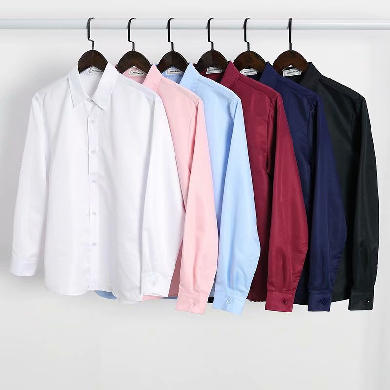 9.9 Wholesale Four Seasons White Shirts Men's Short Sleeve Slim Fit Business Long Sleeve Tops Solid Color Formal Work Thin Shirts