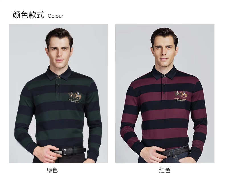 Ya Tao áo thun nam cotton polo áo màu tương phản sọc dài tay nam áo thun trung niên thêu hoa ve áo từ bi