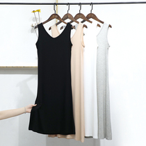 2021 new sleeveless V-neck suspender dress womens medium-long vest long dress summer fit slim base skirt