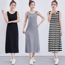 Summer 2021 Large size Modal sundress long dress with inner base shirt Loose pajama skirt Wild long dress