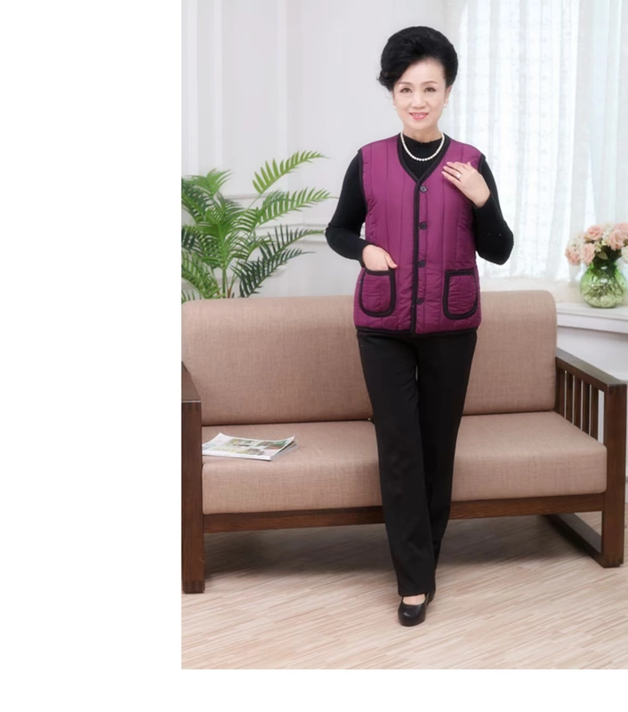 Áo bà mẹ mùa đông trung niên cotton mặc vest vest già cộng với nhung dày cỡ lớn bà ngoại áo khoác nữ trung niên