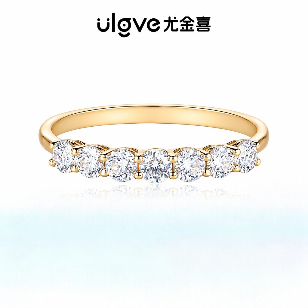 Seven Princess Diamond Ring 18K Gold Cultivated Diamond Stacked Wear