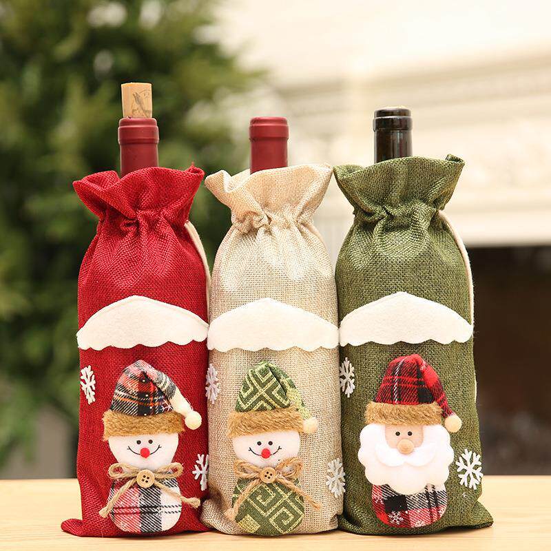 Christmas decorations red wine set restaurant hotel atmosphere layout wine bottle set window decoration cartoon red wine bottle set