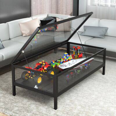 Nordic contained small household type tempered glass tea table model Coffee table Living room Multi-functional Lego Display cabinet