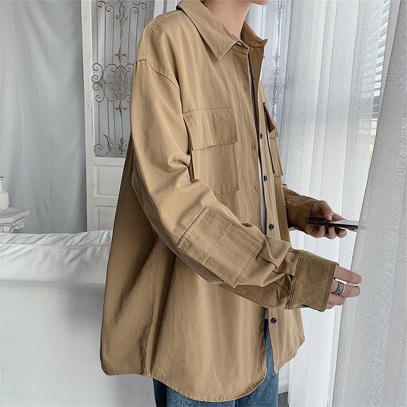 Áo sơ mi nam dài tay in Hàn Quốc phiên bản của xu hướng loose-fitting áo jacket mới 100 rất cổ tích đầu đẹp trai.