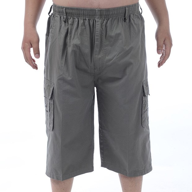 Mùa hè trung niên quần cotton nam cắt cúp cha trung niên nạp phân để tăng eo cao thun thun quần short nhiều túi quần âu nam đẹp