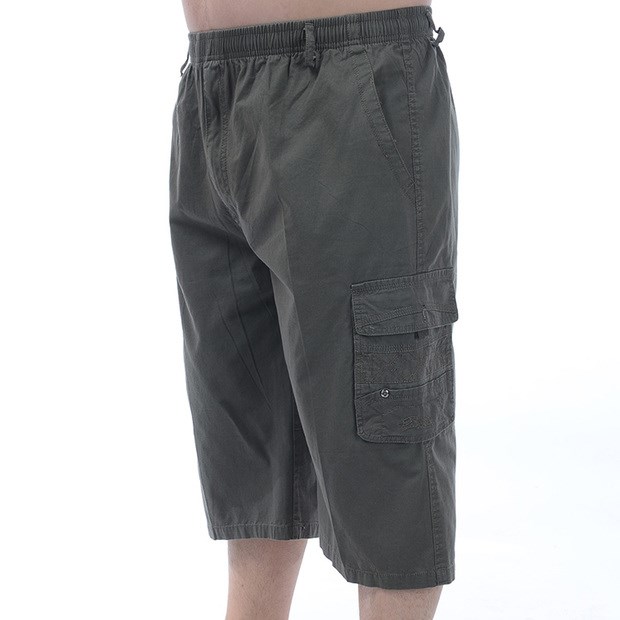 Mùa hè trung niên quần cotton nam cắt cúp cha trung niên nạp phân để tăng eo cao thun thun quần short nhiều túi quần âu nam đẹp