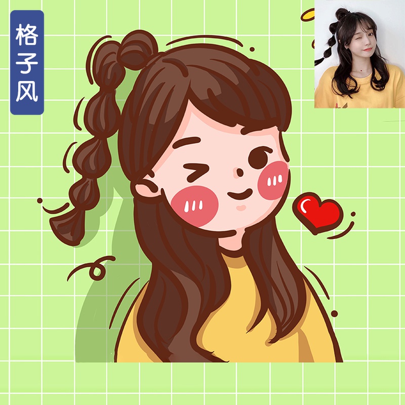 Q version of the hand-drawn avatar custom plaid wind cute characters live photos turn hand-drawn couple cartoon portrait design