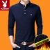 Playboy thu đông nam thanh niên áo thun dài tay cotton cổ chữ V nam cộng với áo nhung dày chạm đáy triều t shirt Áo phông dài