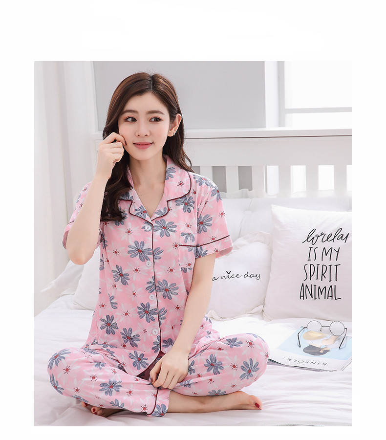 Mùa hè bông đồ ngủ của phụ nữ ngắn tay quần cotton cardigan hai mảnh phần mỏng lỏng bên ngoài mặc dịch vụ nhà phù hợp với