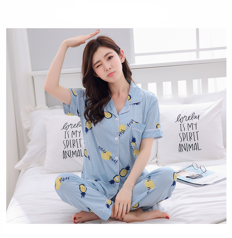 Mùa hè bông đồ ngủ của phụ nữ ngắn tay quần cotton cardigan hai mảnh phần mỏng lỏng bên ngoài mặc dịch vụ nhà phù hợp với