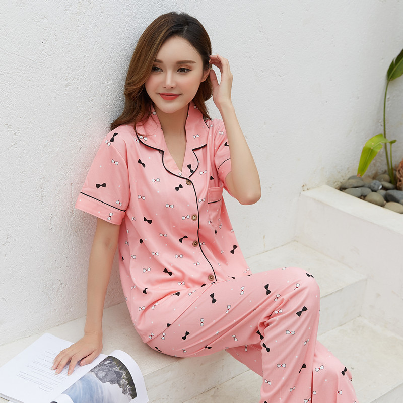 Mùa hè bông đồ ngủ của phụ nữ ngắn tay quần cotton cardigan hai mảnh phần mỏng lỏng bên ngoài mặc dịch vụ nhà phù hợp với