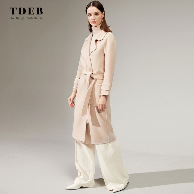 TDEB2024 ເສື້ອຄຸມຂົນສັດທີ່ມີສອງດ້ານໃນລະດູໃບໄມ້ປົ່ງຂອງແມ່ຍິງທີ່ມີຄວາມຍາວກາງ, ຄົນອັບເດດ: elegant lace-up woolen coat