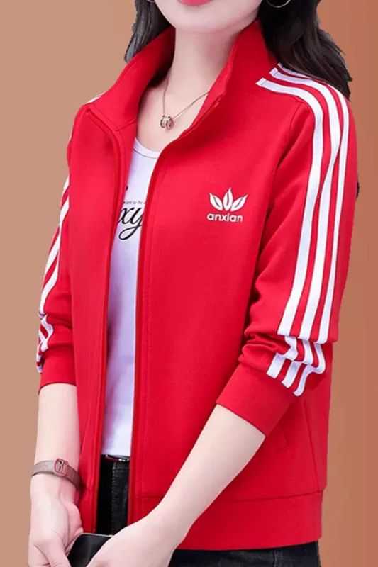 Authentic Red Short Jacket for Women, Spring and Autumn 2026 New Casual Thin Cardigan, Mom's Sports Top