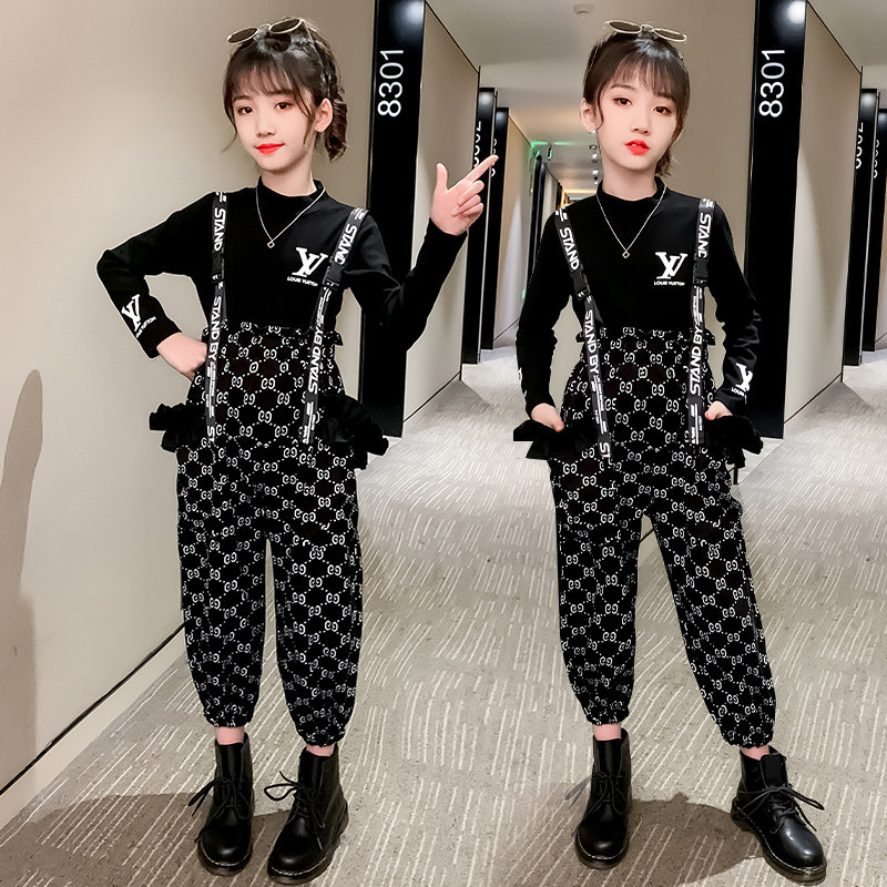 Girl Net red set foreign style 2021 New Korean fashion big boy spring and autumn girl baby bag pants two-piece set