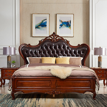 Meng Han handmade carved full solid wood bed Villa solid wood big bed American bedroom master bedroom leather soft bag 1 8 m bed